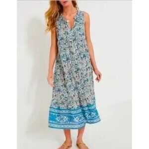 Tuckernuck Sleeveless Tiered Beach Cornflower Whimsy Salty Paloma Kaftan, M, EUC